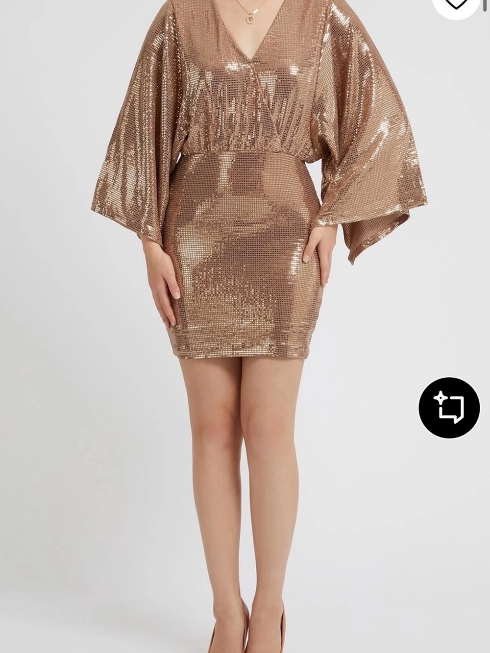 Guess Rose Gold Sequin V-Neck Mini Dress
